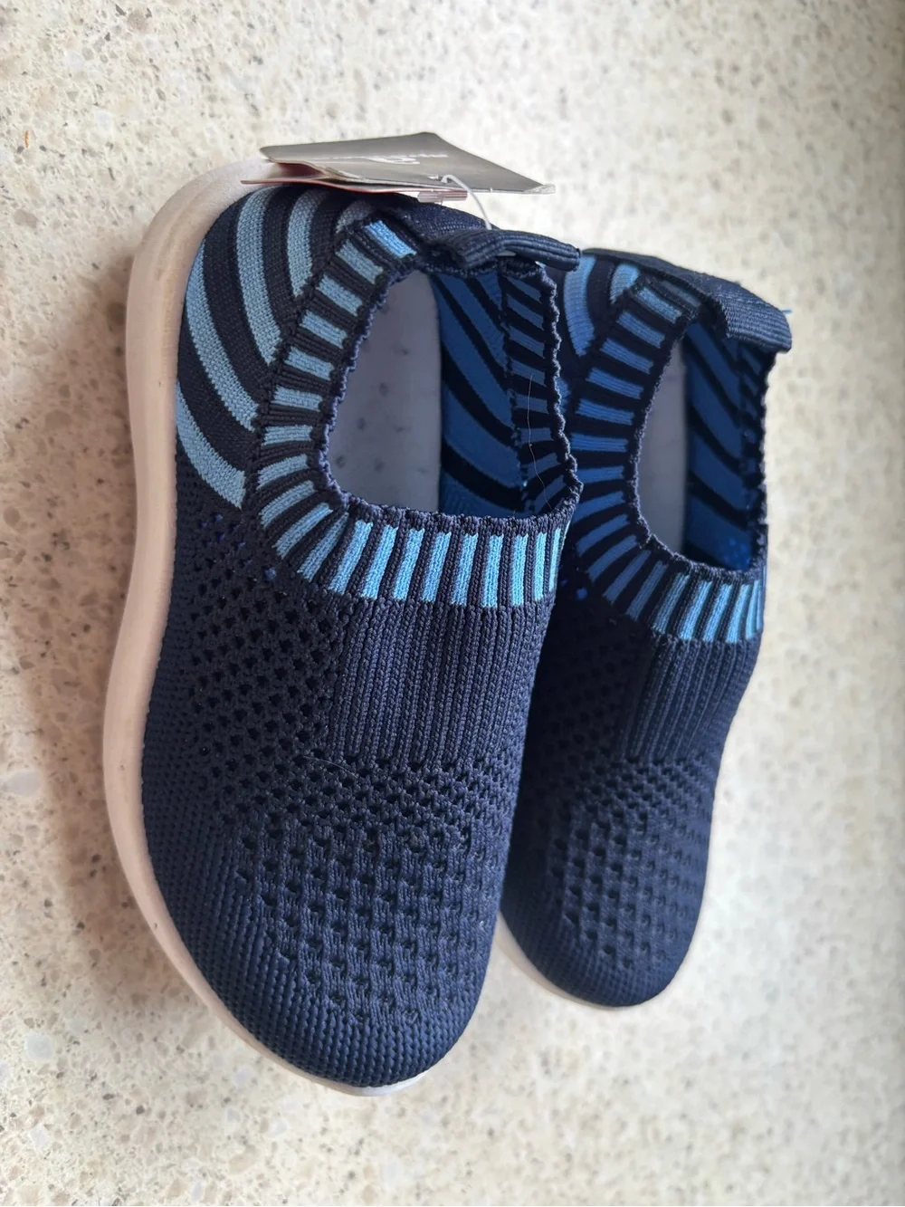 Kids Shoes Navy & Light Blue Slip-On Knit Sneakers for Kids - Size 26